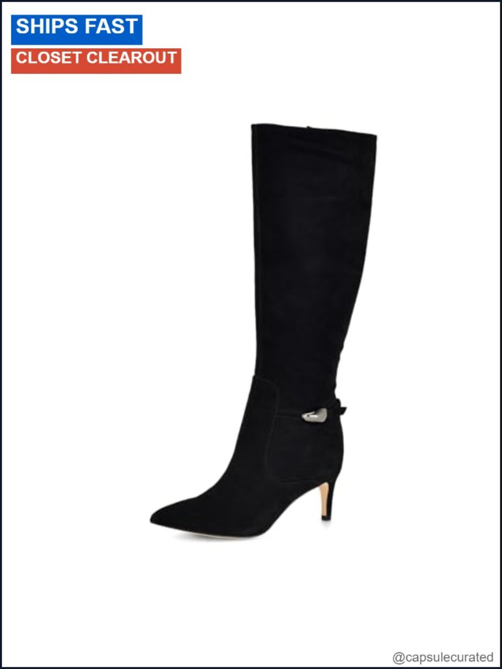 Suede Pointed Toe Knee High Kitten Heel Boots